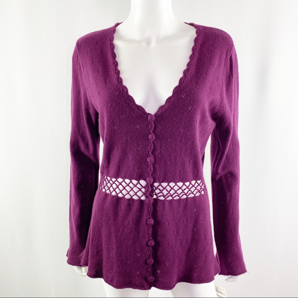 Cousin Johnny Purple Cashmere Eyelet Knit Sweater